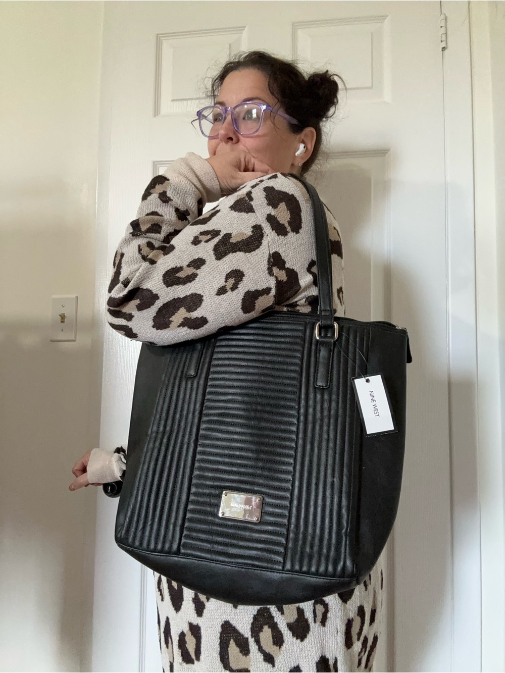 Nine West Black Quilted Tote Bag bnwt